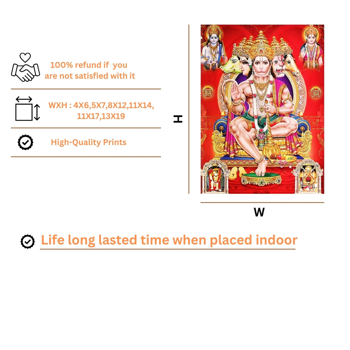 Panchamukhi Hanuman with rama sita wall art- Lord panchamukhi god frame