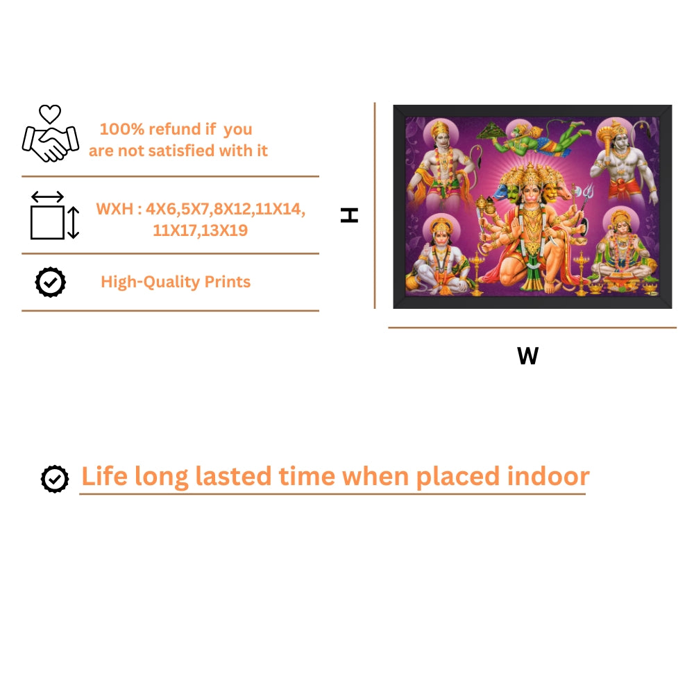 Lord HANUMAN WALL ART- God panchamuki hanuman photo frame