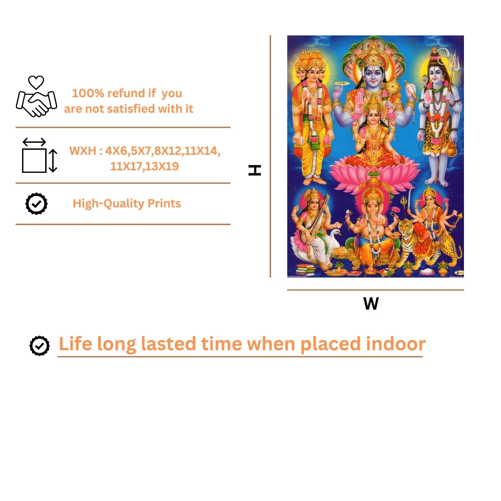 Hindu Gods Wall Art – Lord Vishnu, Goddess Lakshmi, Lord Shiva & Divine Deities Photo Frame