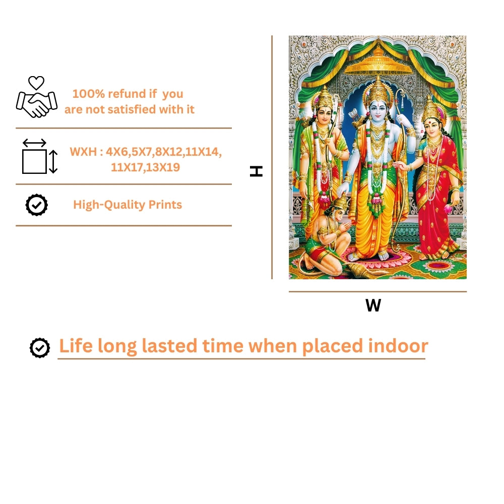 Lord Rama Sita wall art- Rama with sita and laxmana and hanuma God frame