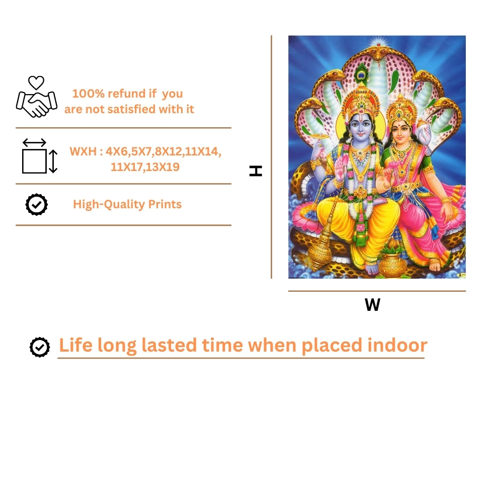 Lord Vishnu with Goddess Laxmi Wall Art – Sri Vishnu Laxmi Hindu God Photo Frame