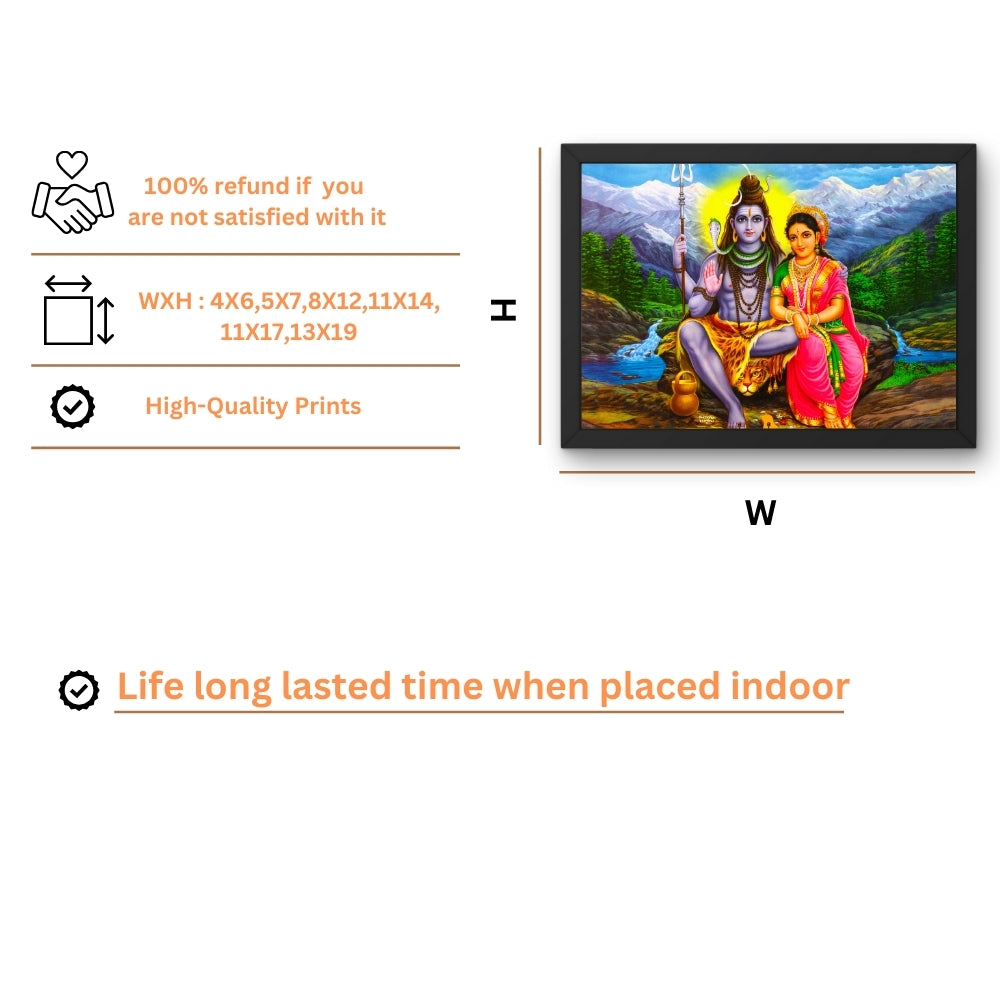 Lord Shiva with Parvathi Wall Art - Shiva with Parvathi Hindu God Photo Frame