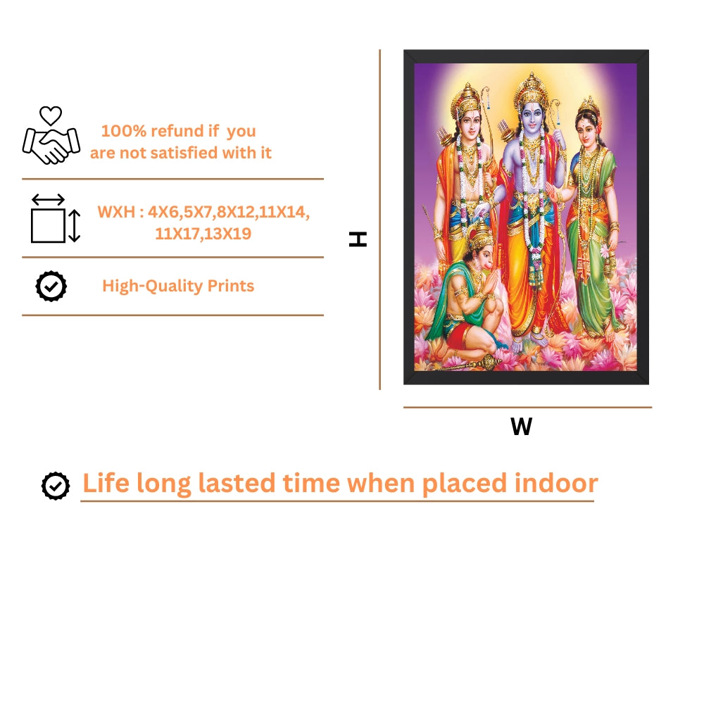 Lord Rama Wall Art – Shri Ram with Sita, Lakshman and Hanuman Hindu God Photo Frame