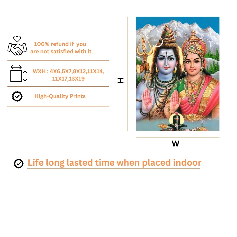 Lord Shiva & Goddess Parvati Wall Art – Hindu God Photo Frame for Home & Puja Room