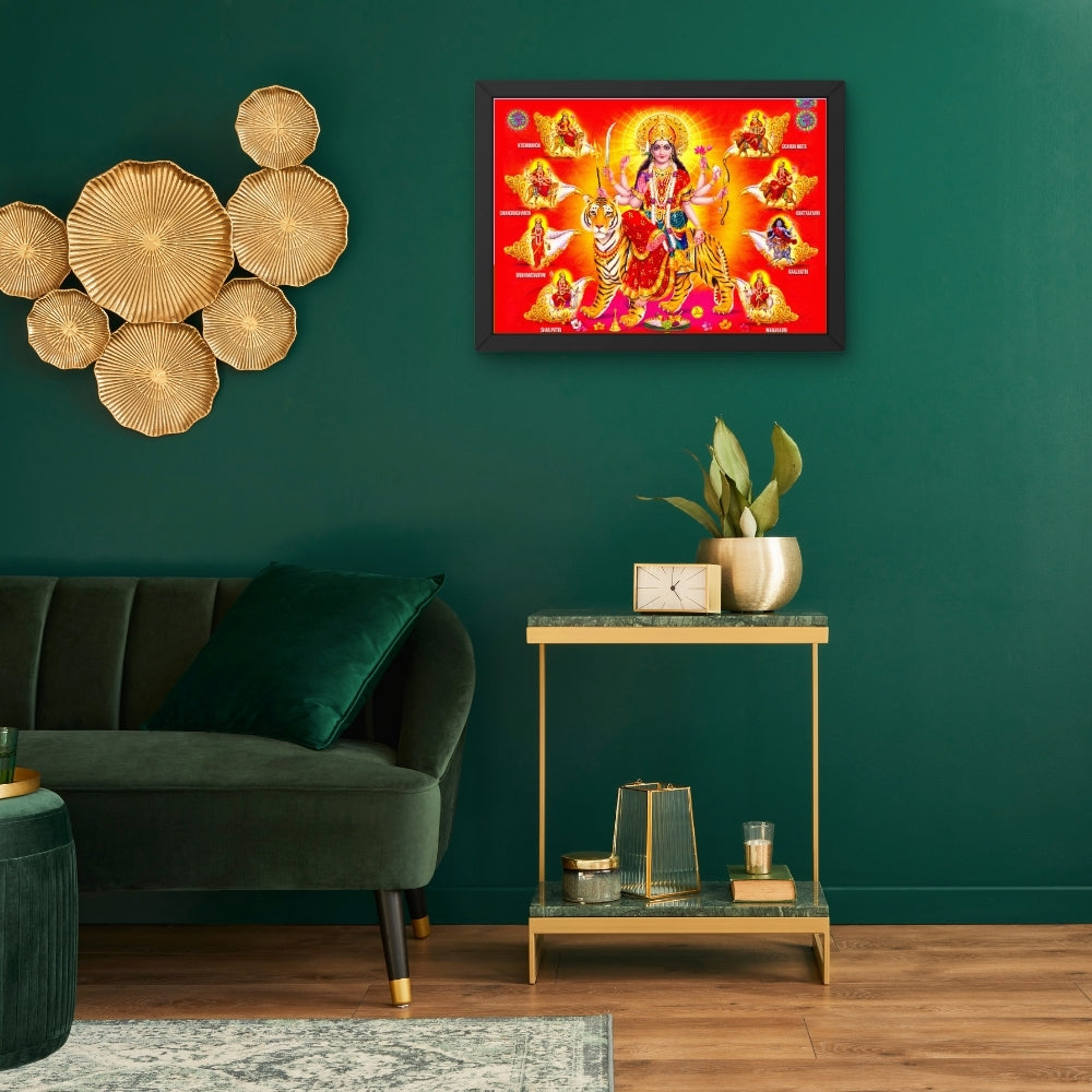Navadurga Wall Art – Goddess Durga with Nine Forms Hindu Goddess Photo Frame