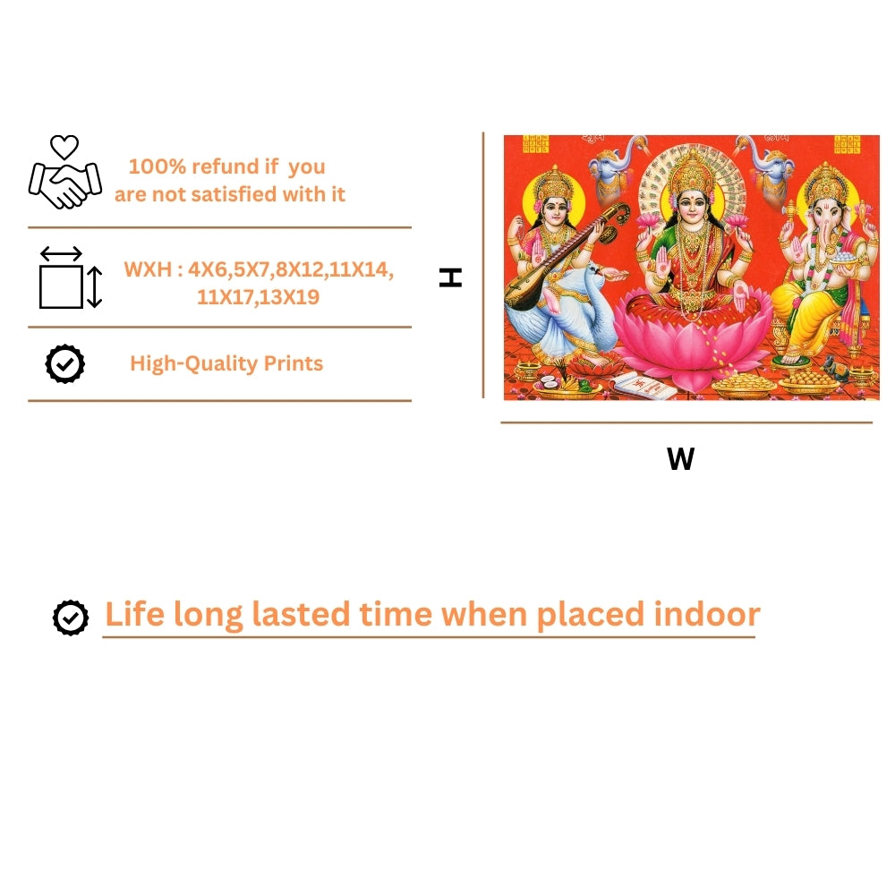 Lord Ganapthi sarswathi Laxmi wall art- Goddess Laxmi saraswathi with Ganapathi phot frame