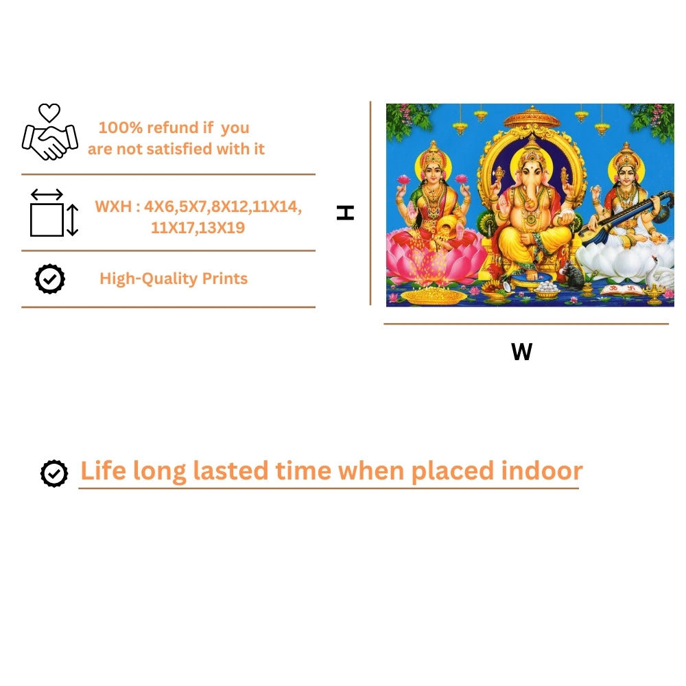 Lord Ganpathi laxmi sarswathi wall art-Goddess saraswathi laxmi and Ganapthi photo frame