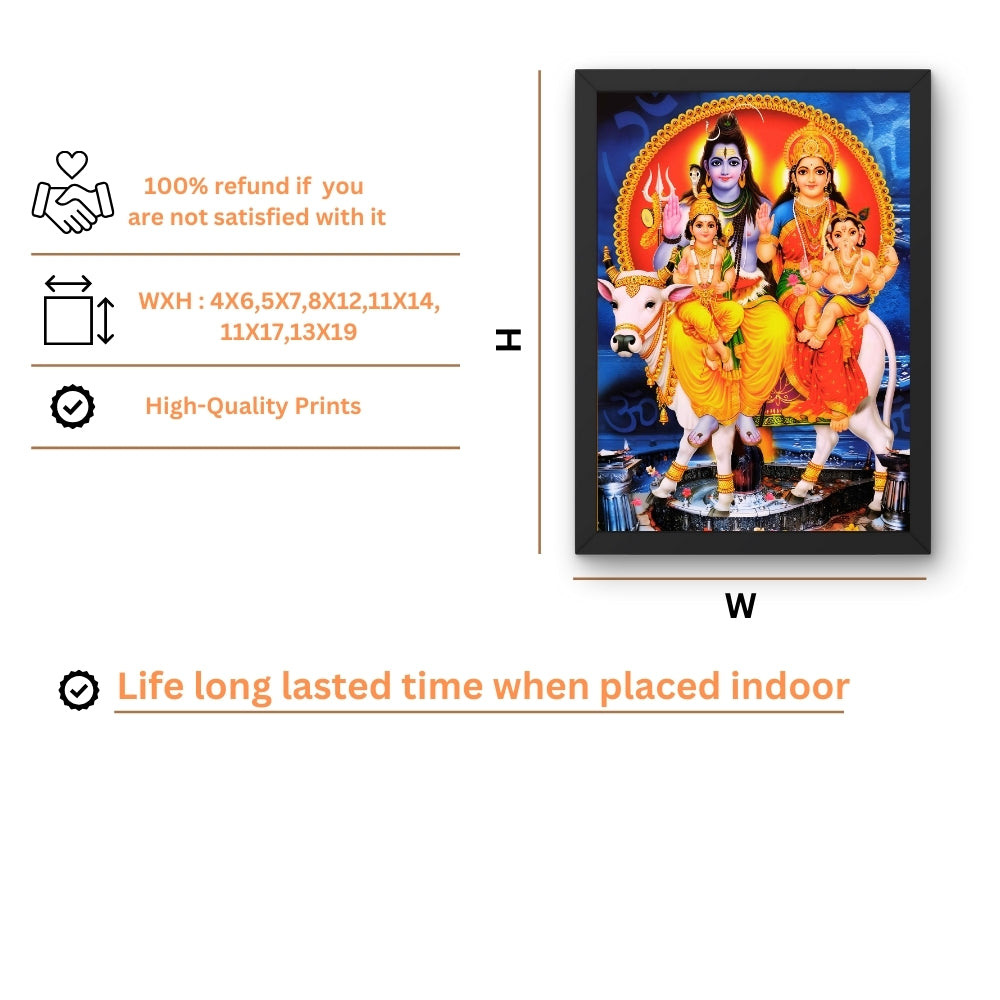 Shiva Parivar Wall Art – Lord Shiva, Goddess Parvati, Ganesha & Kartikeya Hindu God Photo Frame