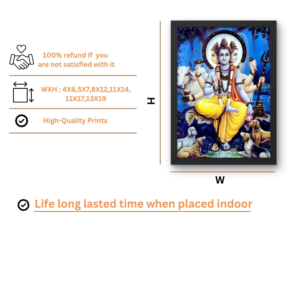 Dattatreya Wall Art – Lord Dattatreya Three-Faced Hindu God Photo Frame