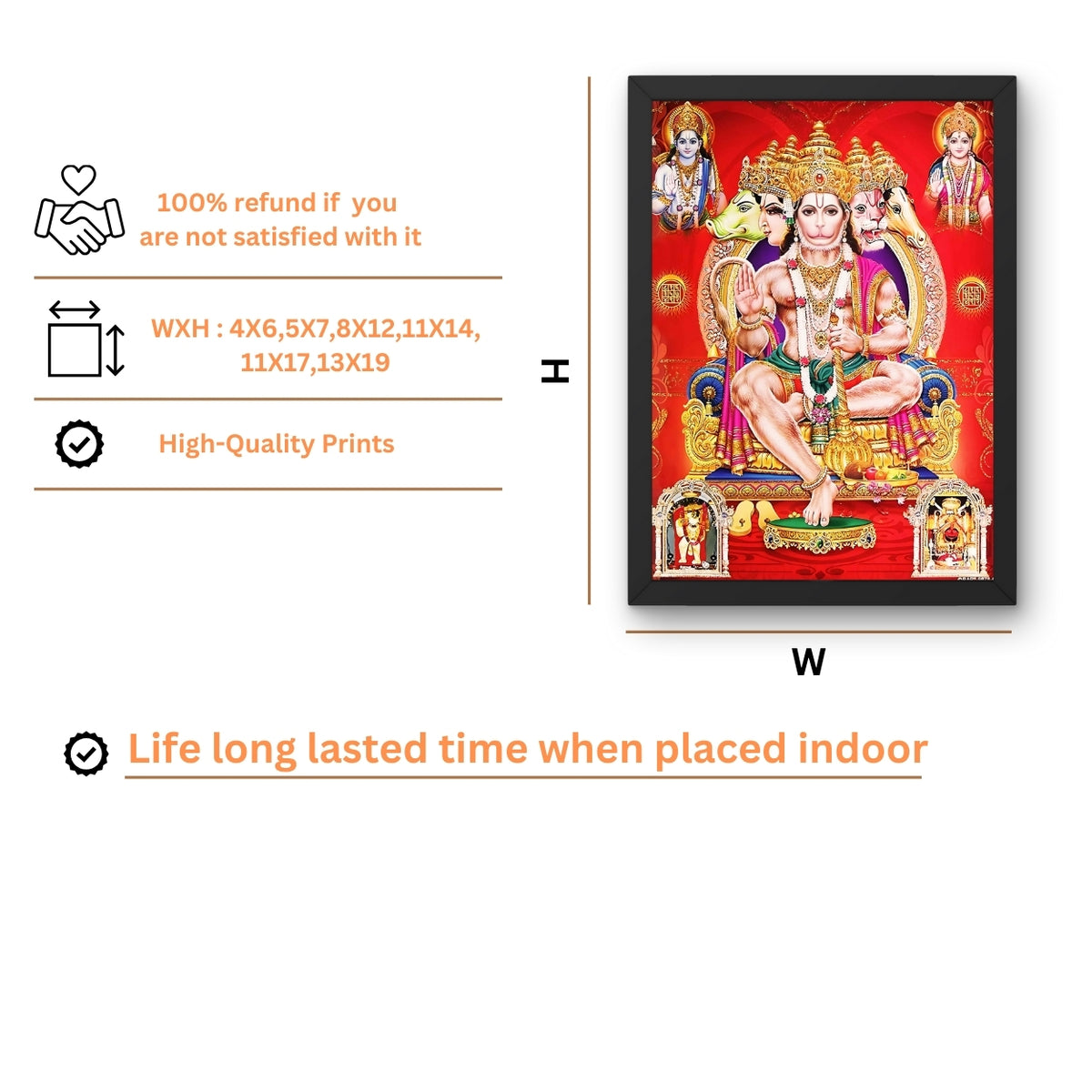 Panchamukhi Hanuman with rama sita wall art- Lord panchamukhi god frame