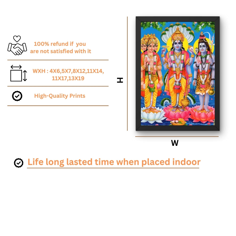 Lord shiva, brahma , vishnu wall art- God vishnu, brahma , vishnu god frame