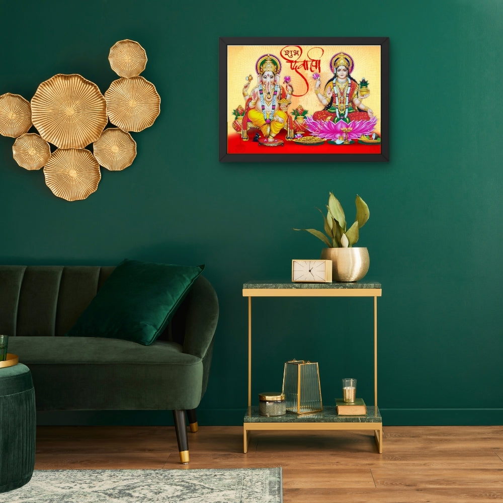 Ganesha Lakshmi Wall Art – Lord Ganesha & Goddess Lakshmi Hindu God Photo Frame