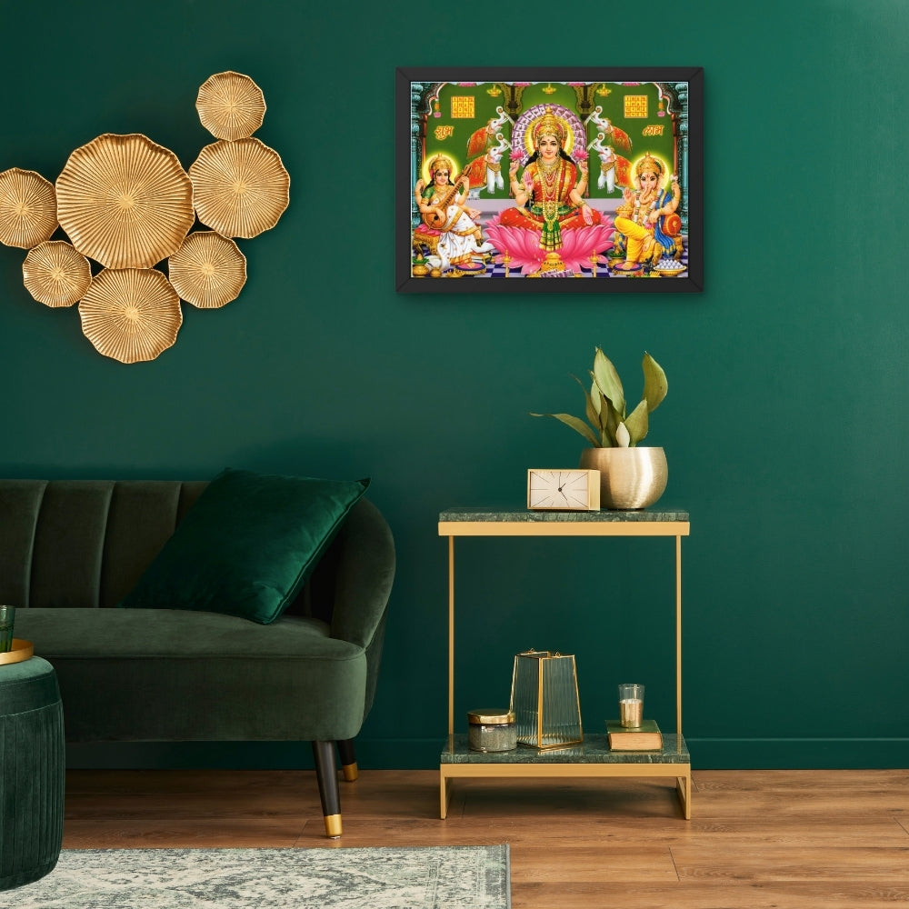 Lord Laxmi ganpthi sarswathi wall art- God Ganesha with saraswathi and laxmi photo frame