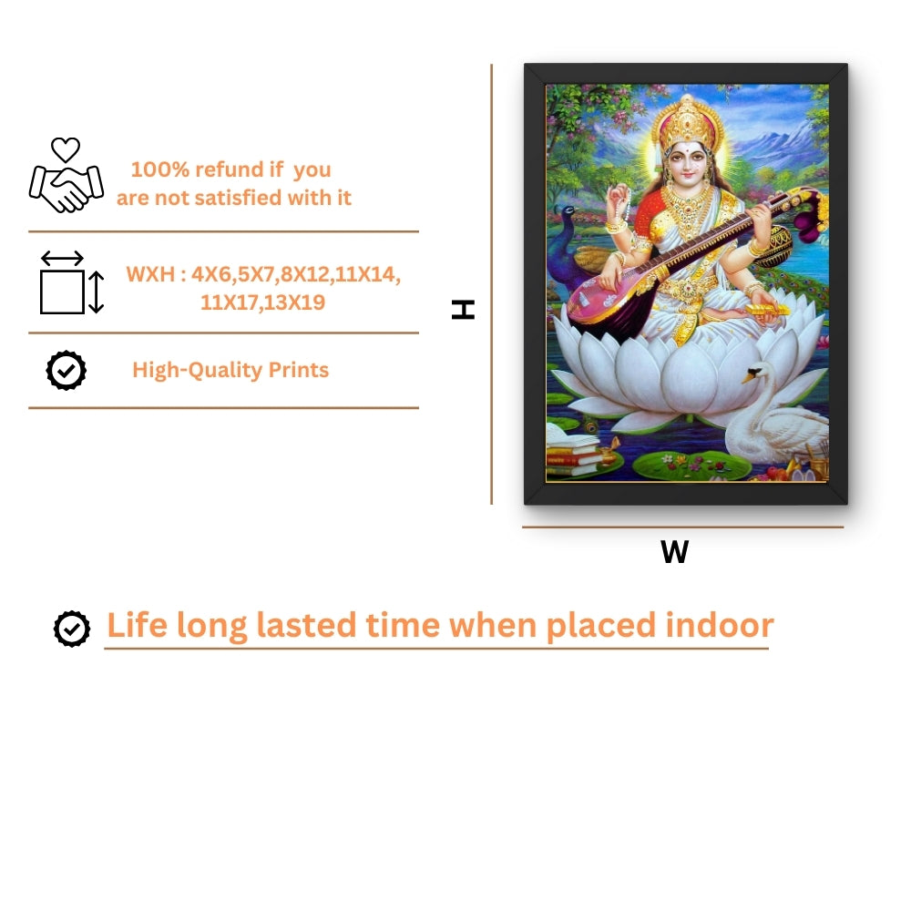 Goddess Saraswati Wall Art – Maa Saraswati with Veena Hindu Goddess Photo Frame