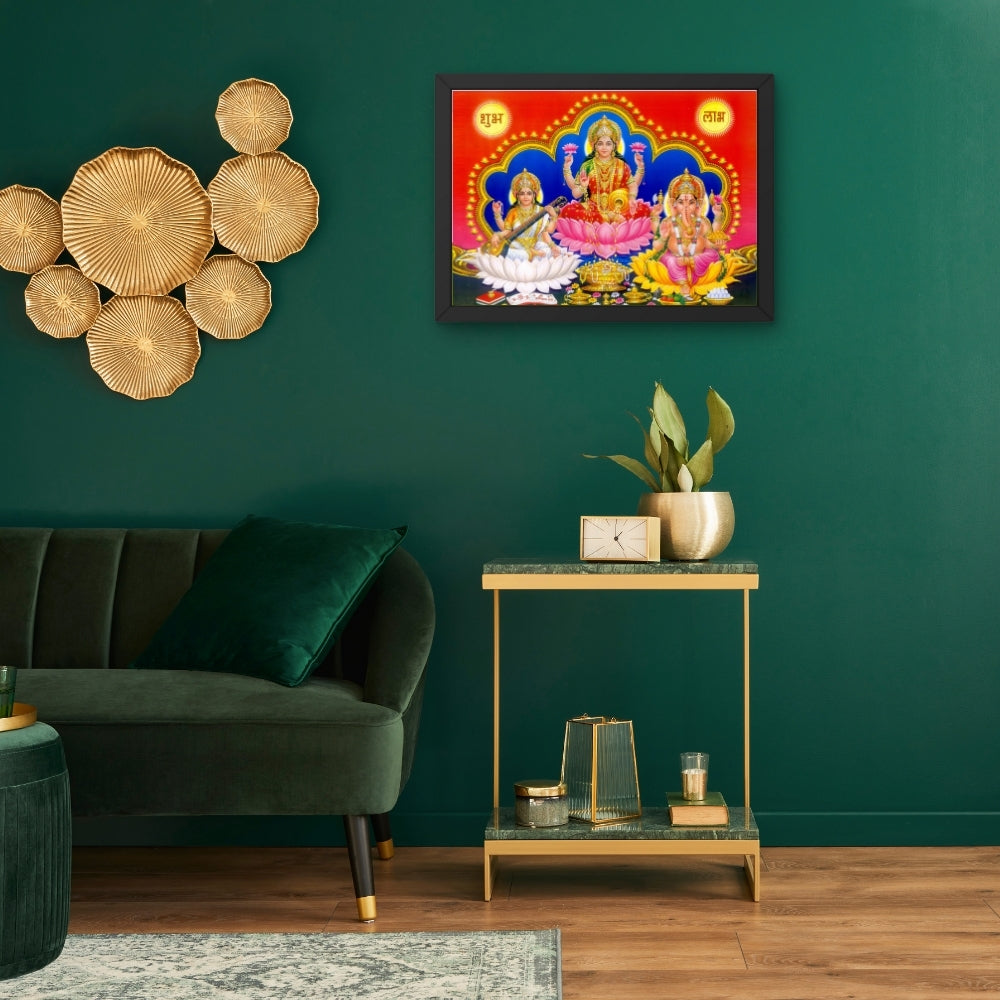 Lakshmi Saraswati Ganesha Wall Art – Goddess Lakshmi, Saraswati & Lord Ganesha Hindu God Photo Frame