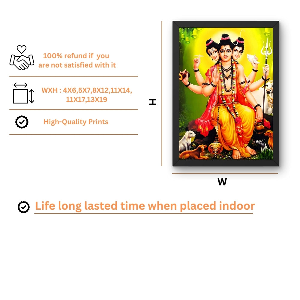 Dattatreya Wall Art – Lord Dattatreya Three-Faced Hindu God Photo Frame