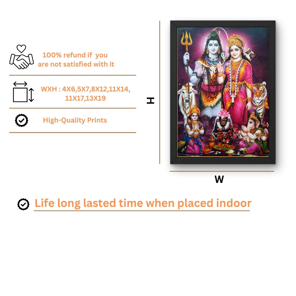 Lord SHIVA Family Wall Art – Lord Shiva Goddess Parvathi ,Lord Ganesha,and Lord Kaarthikeya Hindu God Photo Frame