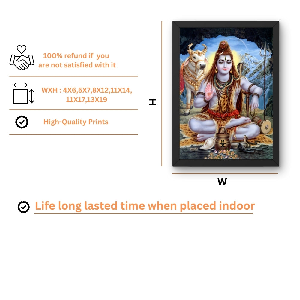 Lord Shiva Wall Art – Mahadev Shiva with Nandi Hindu God Photo Frame