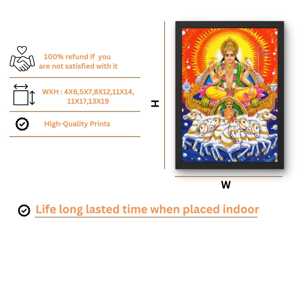 Surya Dev Wall Art – Lord Surya Sun God on Seven Horses Hindu Religious Photo Frame