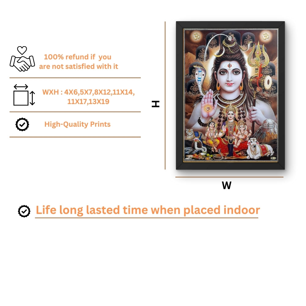 Lord Shiva Wall Art – Mahadev with Parvati, Ganesha & Kartikeya Hindu God Photo Frame