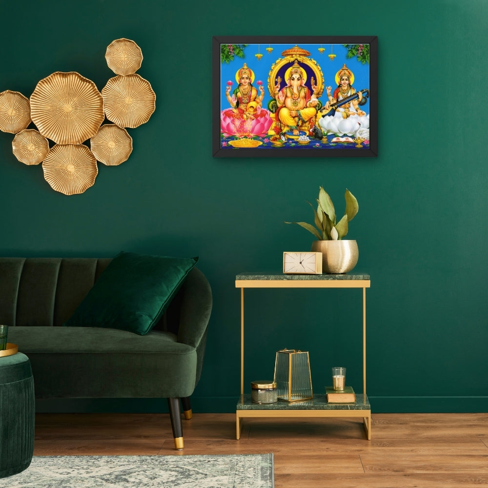 Lord Ganpathi laxmi sarswathi wall art-Goddess saraswathi laxmi and Ganapthi photo frame