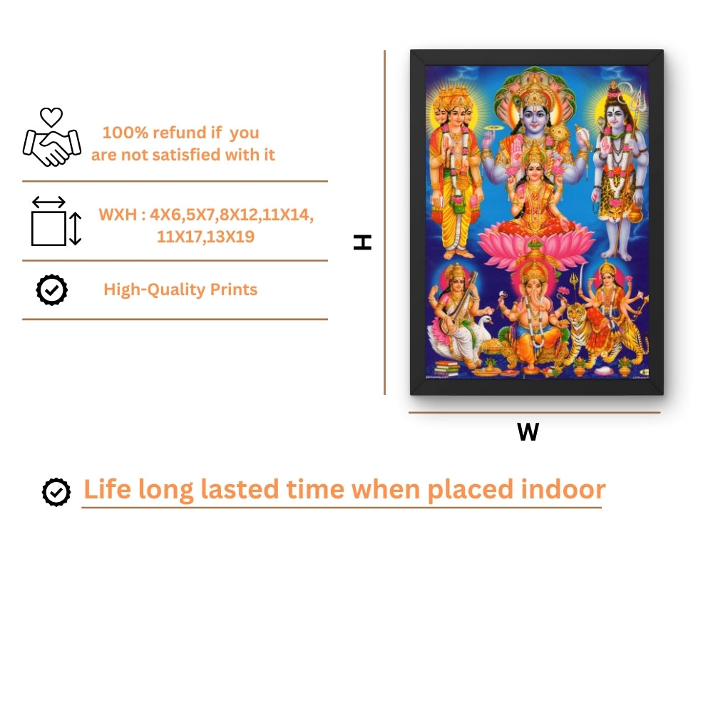 Hindu Gods Wall Art – Lord Vishnu, Goddess Lakshmi, Lord Shiva & Divine Deities Photo Frame