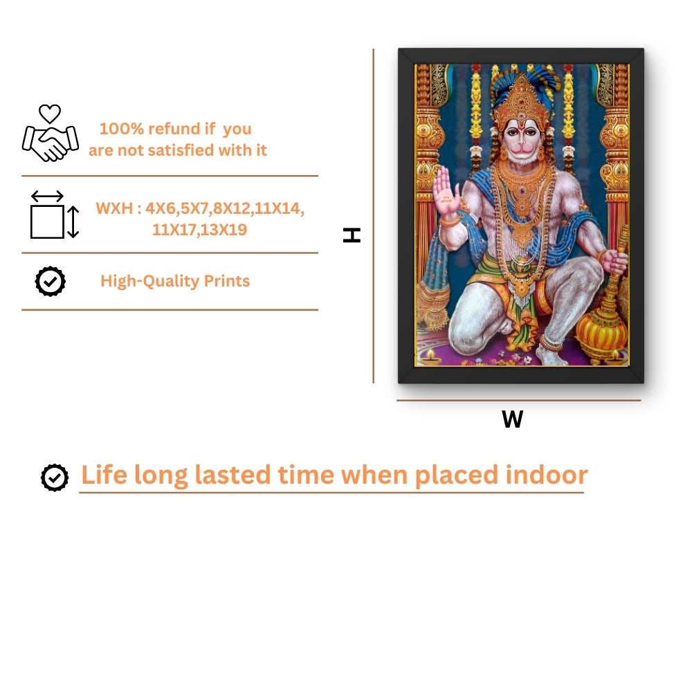 Lord Hanuman Wall Art – Blessing Bajrangbali Hindu God Photo Frame
