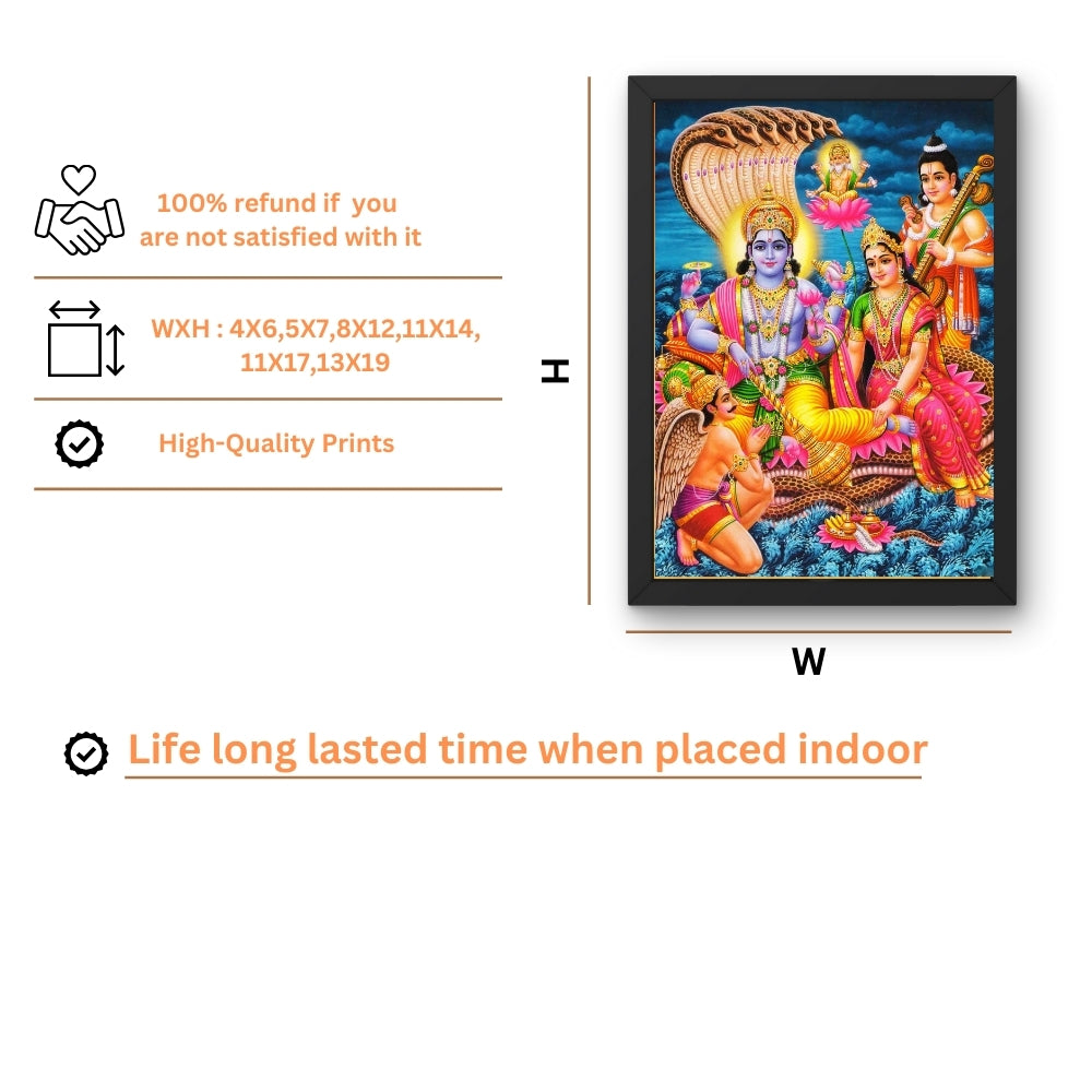 Lord Vishnu Lakshmi Sheshnag Wall Art – Hindu God Vishnu with Goddess Lakshmi Traditional Photo Frame