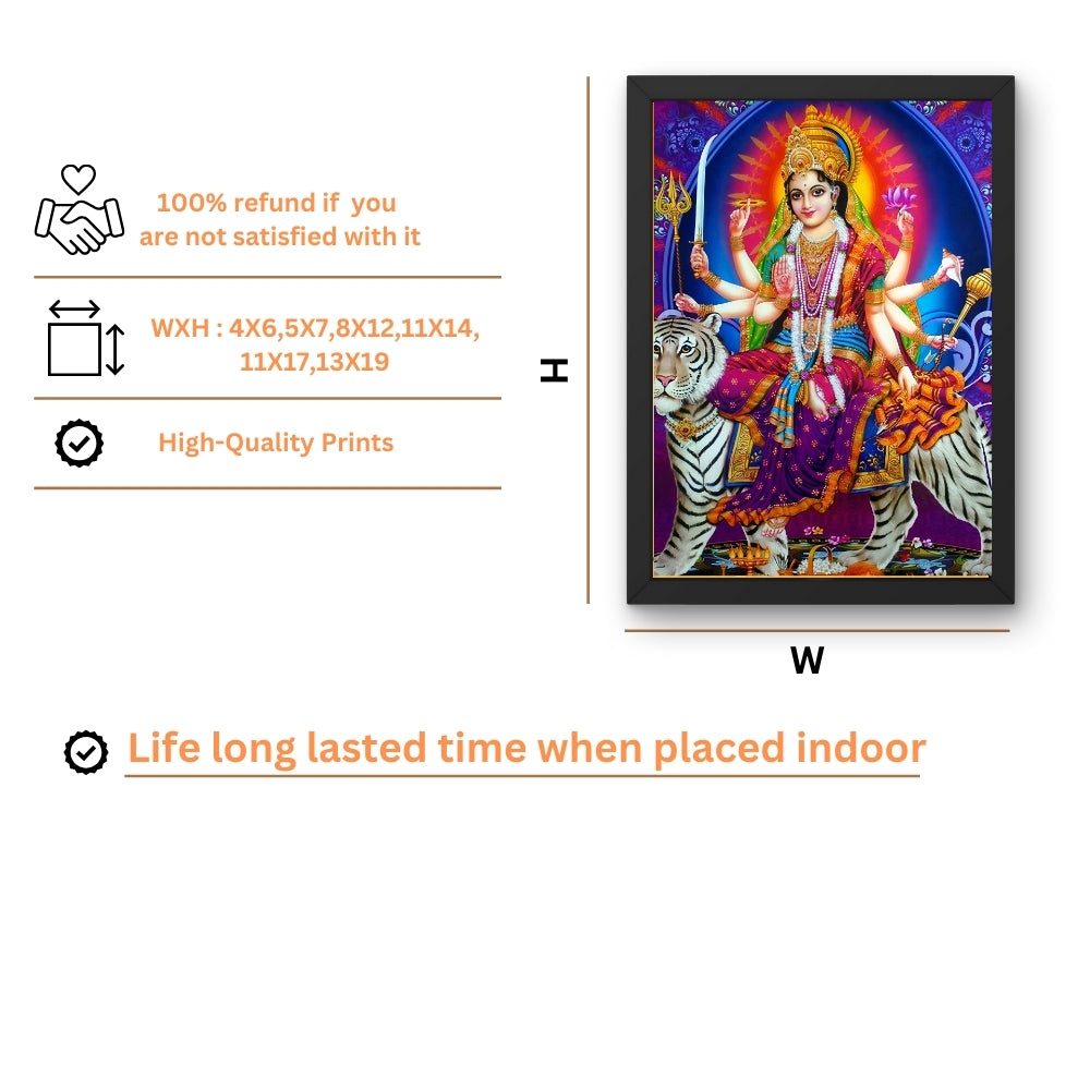 Maa Durga Wall Art – Goddess Durga with Tiger Hindu Goddess Photo Frame