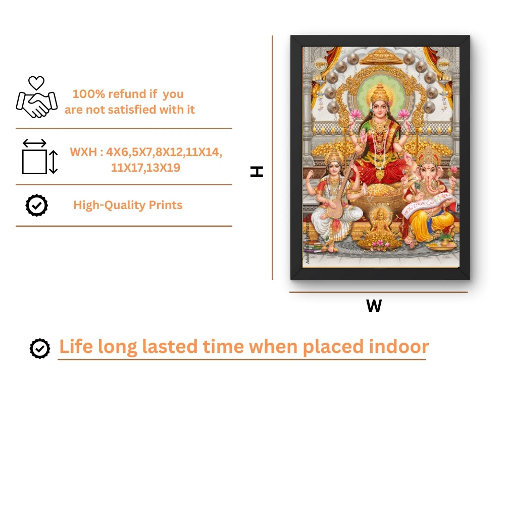 Lakshmi Ganesha Saraswati Wall Art – Hindu Goddess Lakshmi, Lord Ganesha & Goddess Saraswati Photo Frame