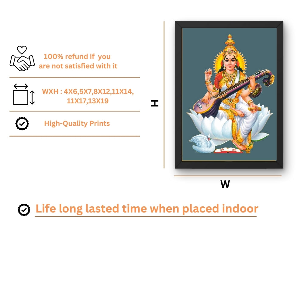 Goddess Saraswati Wall Art – Maa Saraswati with Veena Hindu Goddess Photo Frame