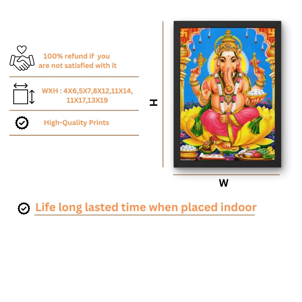 Lord Ganesha Wall Art – Hindu God Photo Frame for Home & Puja Room