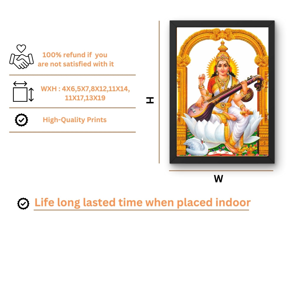Goddess Saraswati Wall Art – Maa Saraswati with Veena Hindu Goddess Photo Frame
