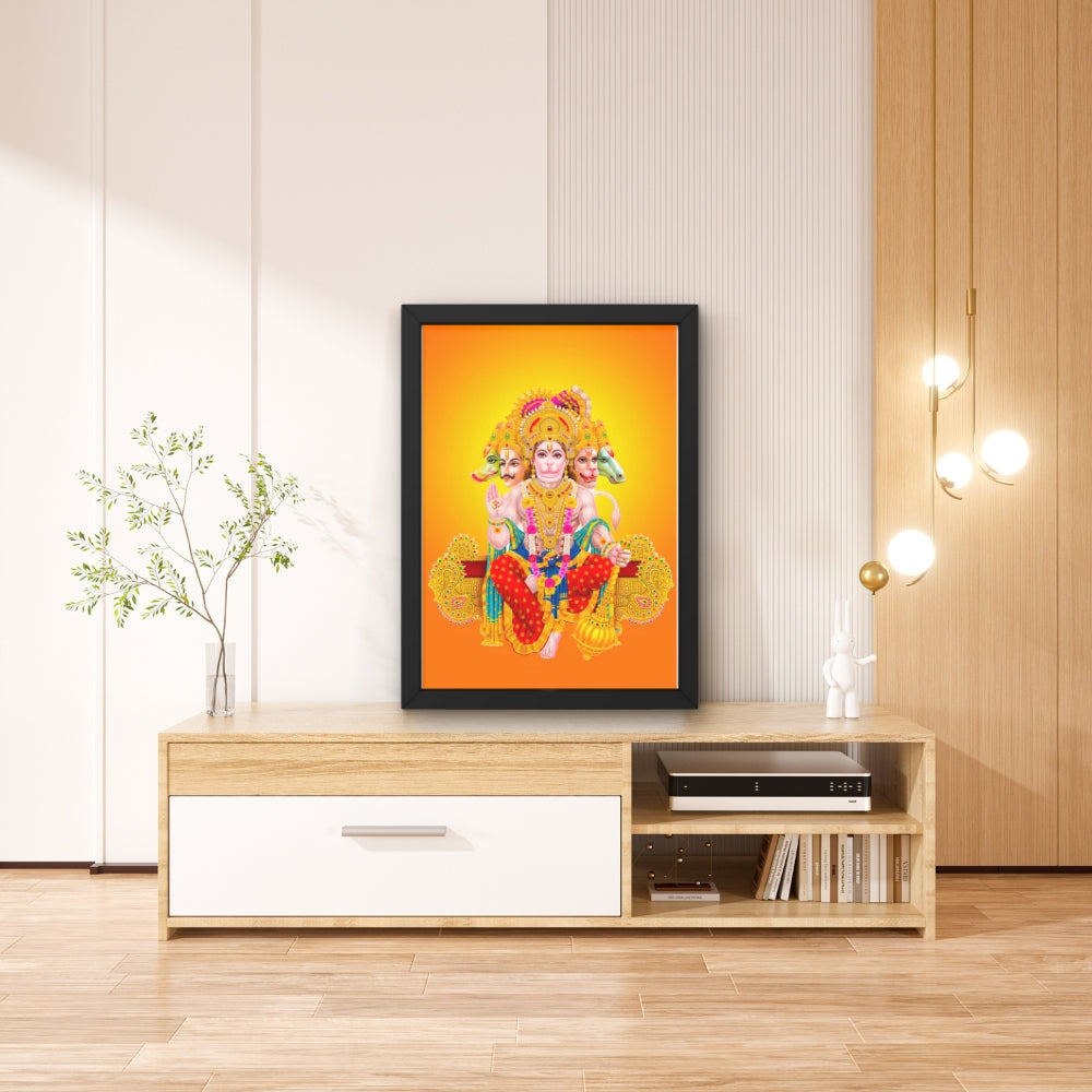 Panchmukhi Hanuman Wall Art – Five-Faced Lord Hanuman Hindu God Framed Photo