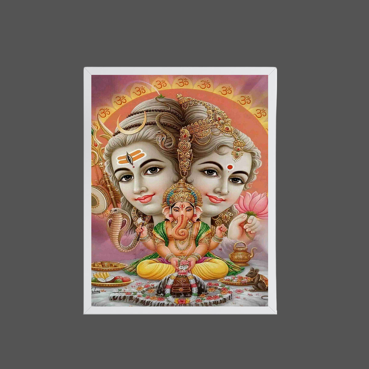 Lord shiva goddess parwathi wall art-shiva with maa parwathi and vinayaka god frame