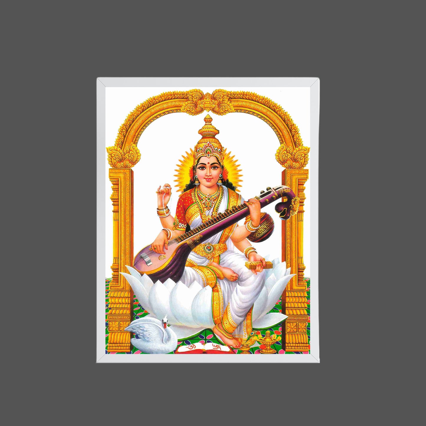 Goddess Saraswati Wall Art – Maa Saraswati with Veena Hindu Goddess Photo Frame