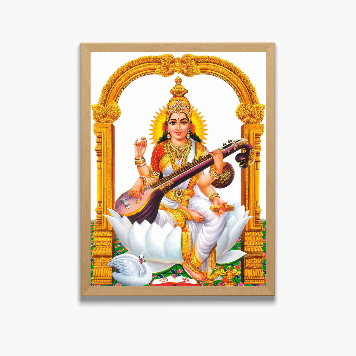 Goddess Saraswati Wall Art – Maa Saraswati with Veena Hindu Goddess Photo Frame