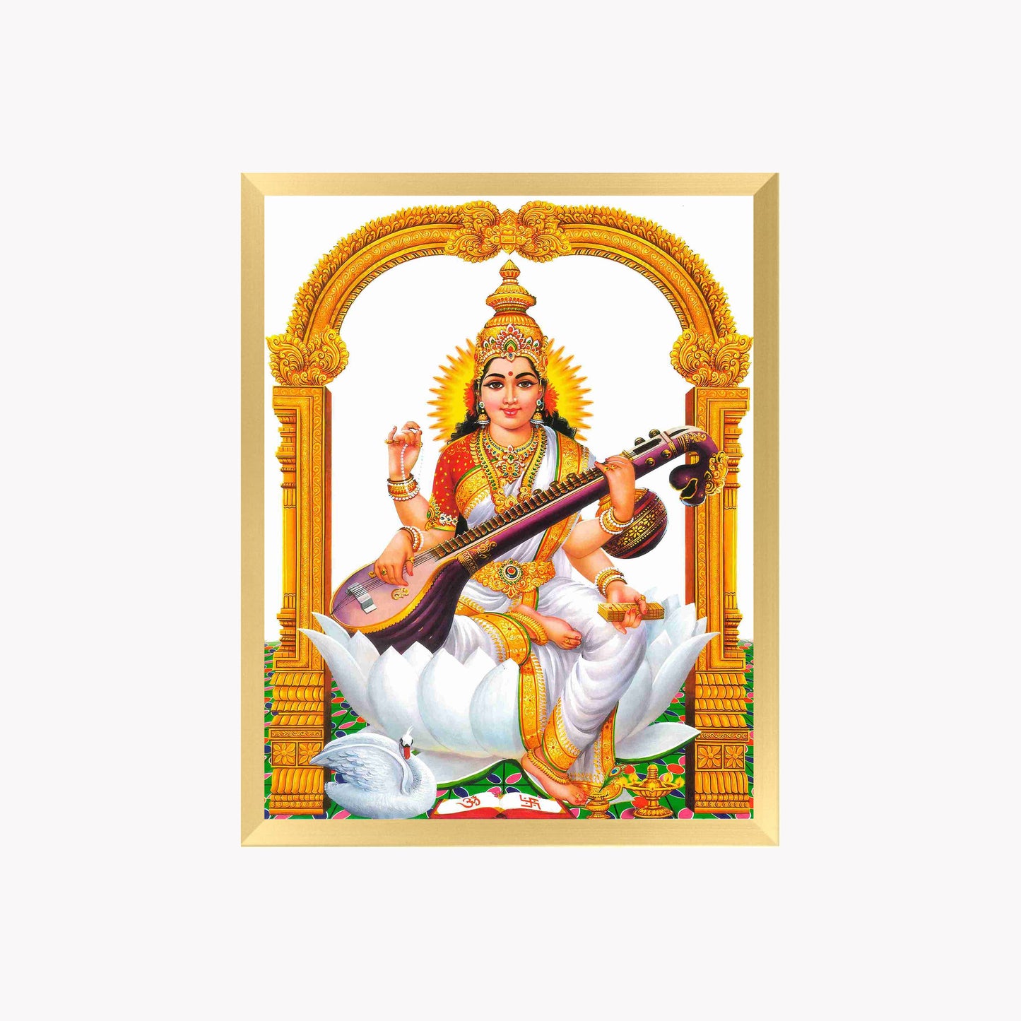 Goddess Saraswati Wall Art – Maa Saraswati with Veena Hindu Goddess Photo Frame