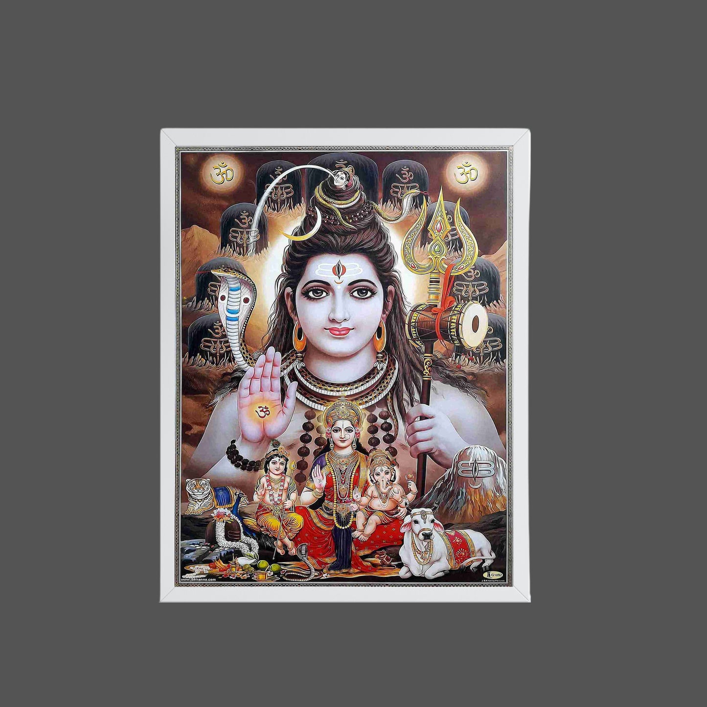 Lord Shiva Wall Art – Mahadev with Parvati, Ganesha & Kartikeya Hindu God Photo Frame