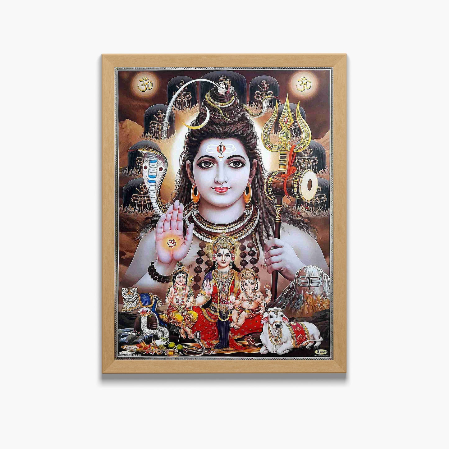 Lord Shiva Wall Art – Mahadev with Parvati, Ganesha & Kartikeya Hindu God Photo Frame