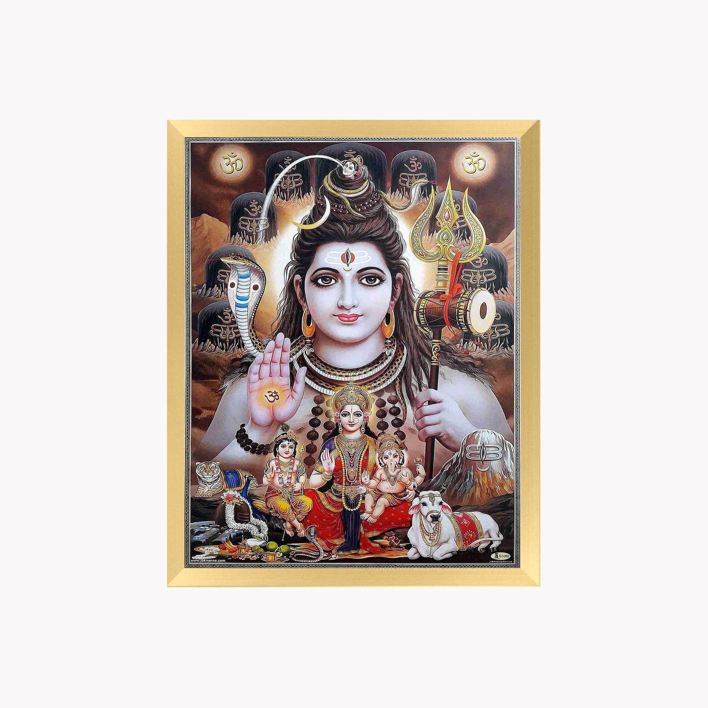 Lord Shiva Wall Art – Mahadev with Parvati, Ganesha & Kartikeya Hindu God Photo Frame