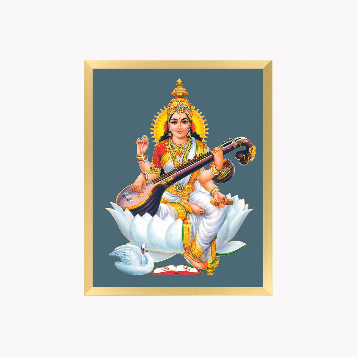 Goddess Saraswati Wall Art – Maa Saraswati with Veena Hindu Goddess Photo Frame