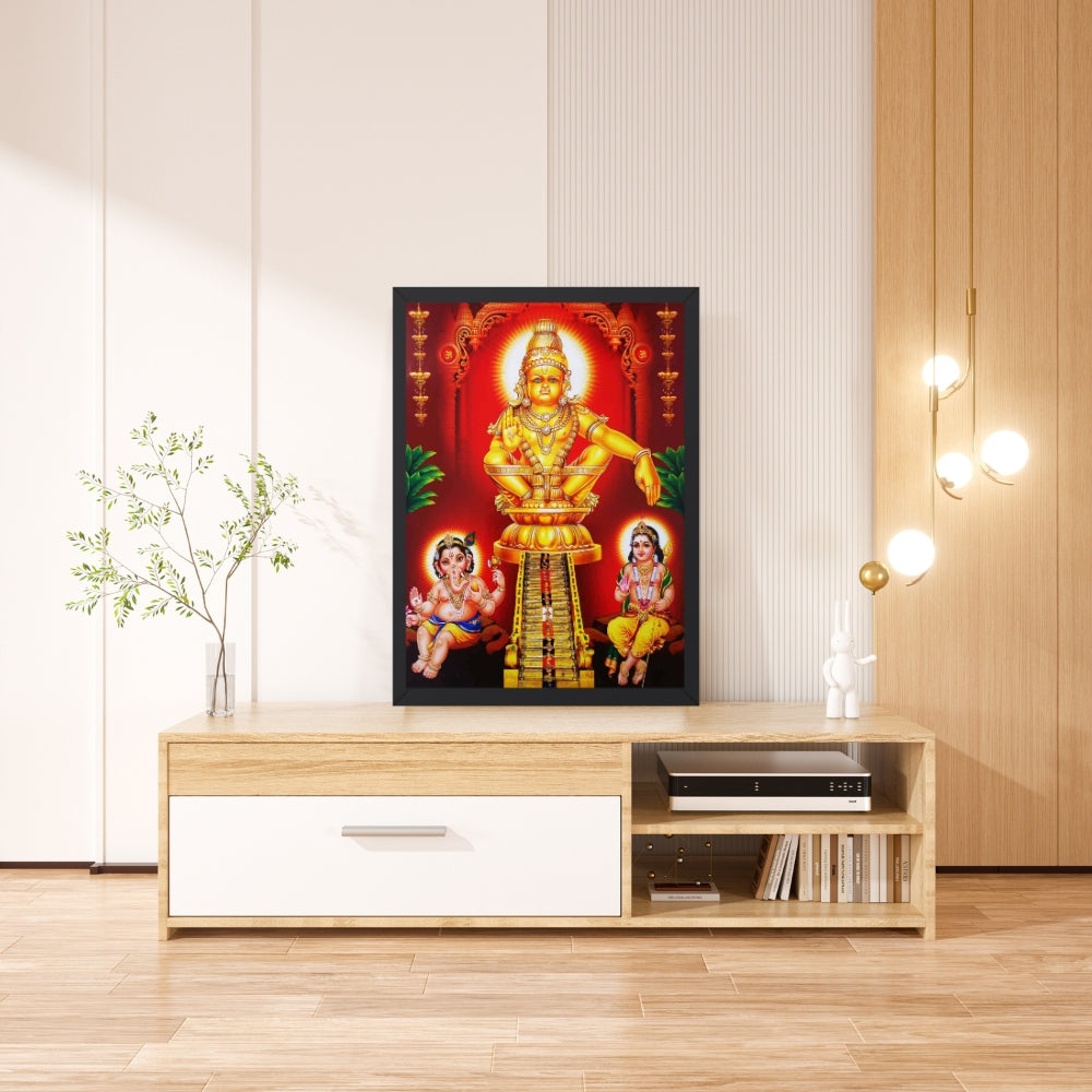 Lord  Ayyappa wall art -Ayyappa swamy with Ganapathi and Karthikeya Hindhu God Photo Frame