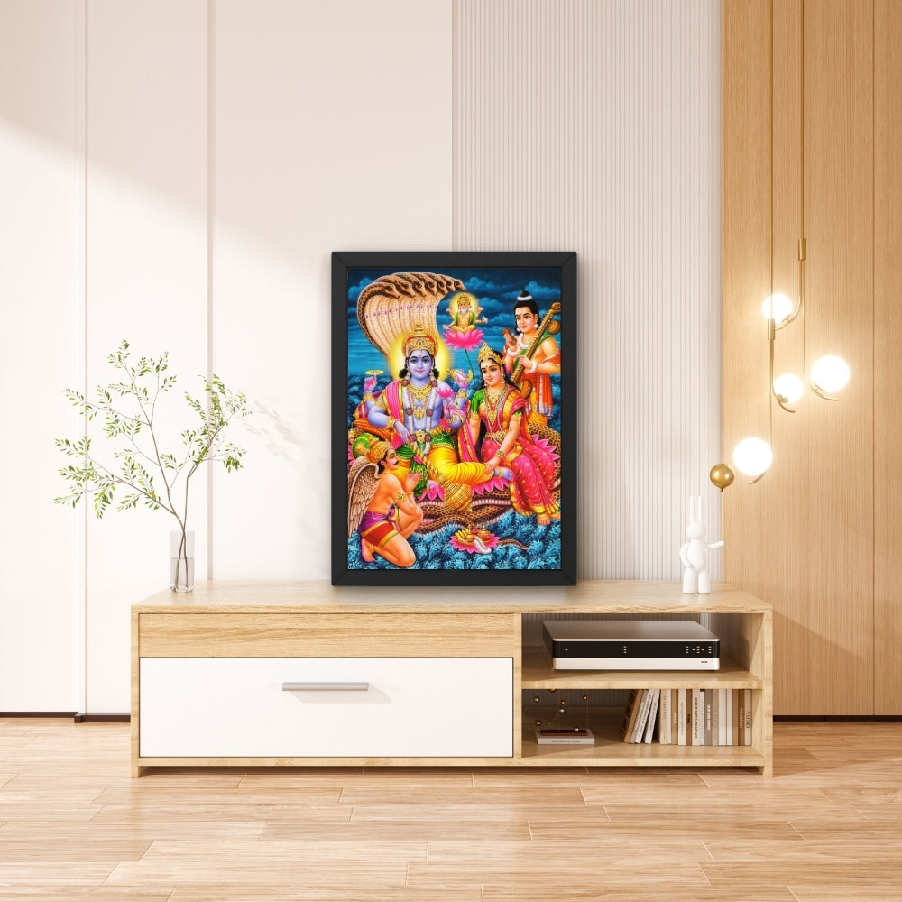 Lord Vishnu Lakshmi Sheshnag Wall Art – Hindu God Vishnu with Goddess Lakshmi Traditional Photo Frame