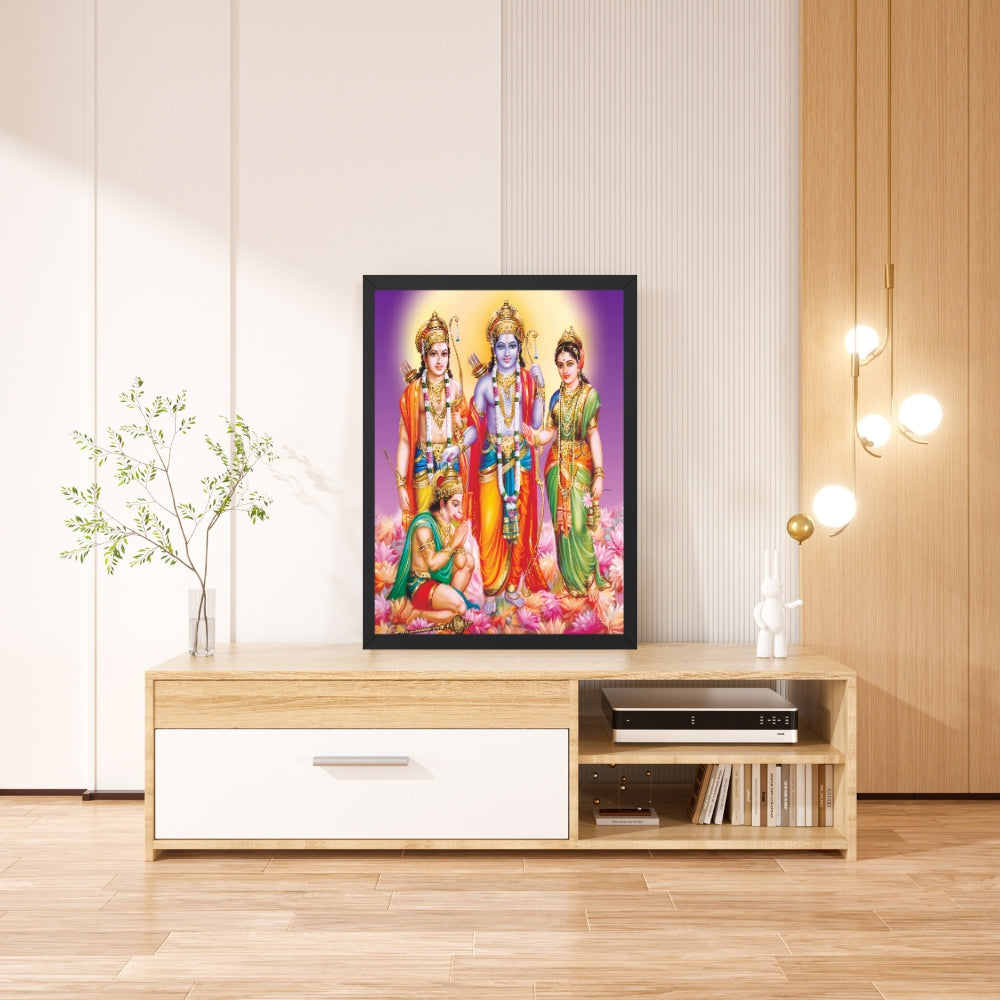 Lord Rama Wall Art – Shri Ram with Sita, Lakshman and Hanuman Hindu God Photo Frame