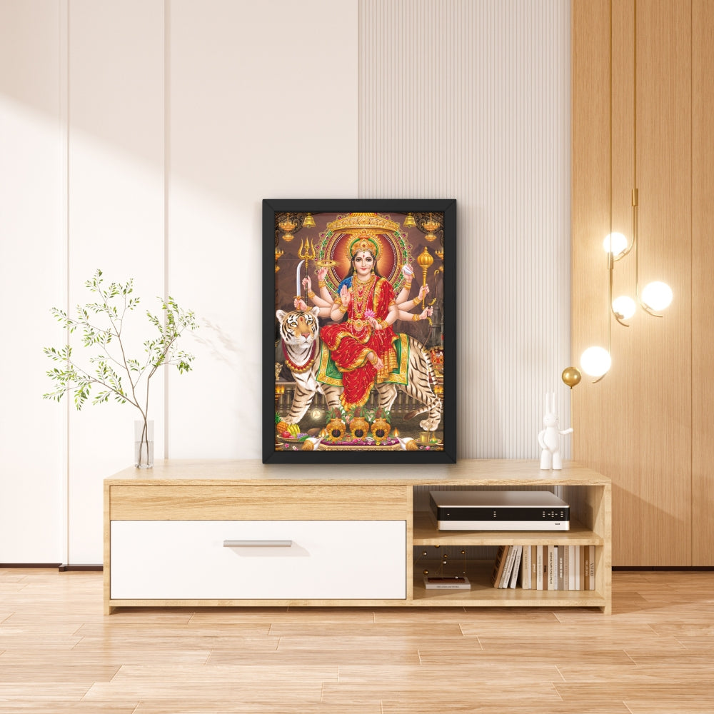 Maa Durga Wall Art – Goddess Durga with Tiger Hindu Goddess Photo Frame