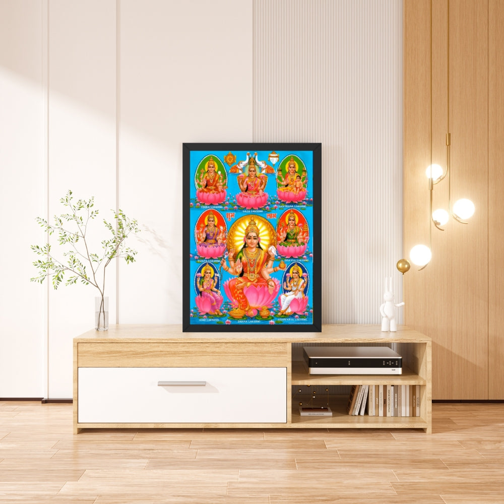 Goddess Lakshmi Wall Art – Ashtalakshmi Hindu God Photo Frame for Home & Puja Room