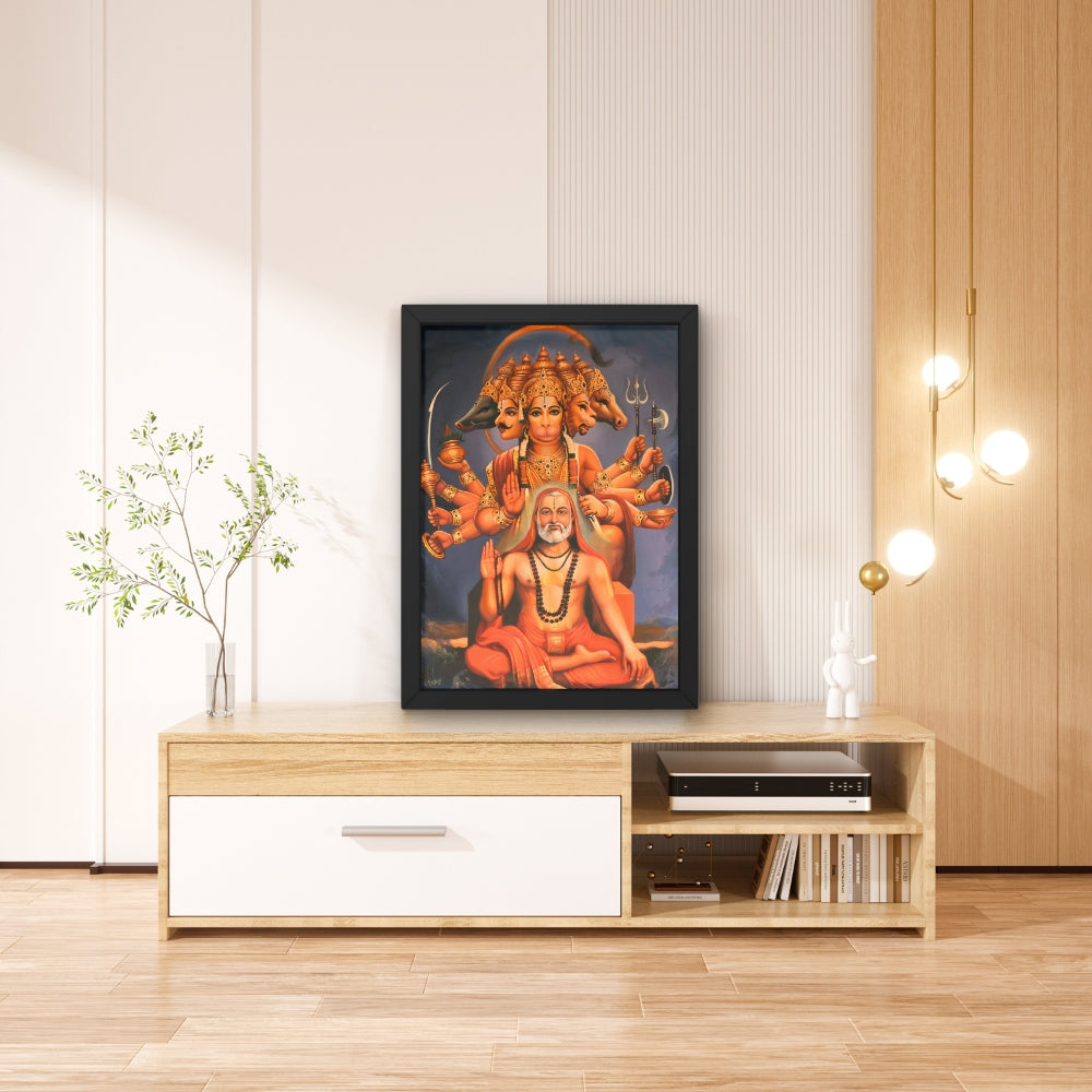 Panchmukhi Hanuman & Guru Wall Art – Five-Faced Lord Hanuman Spiritual Photo Frame