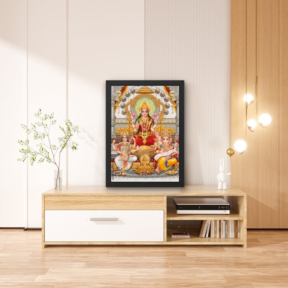 Lakshmi Ganesha Saraswati Wall Art – Hindu Goddess Lakshmi, Lord Ganesha & Goddess Saraswati Photo Frame