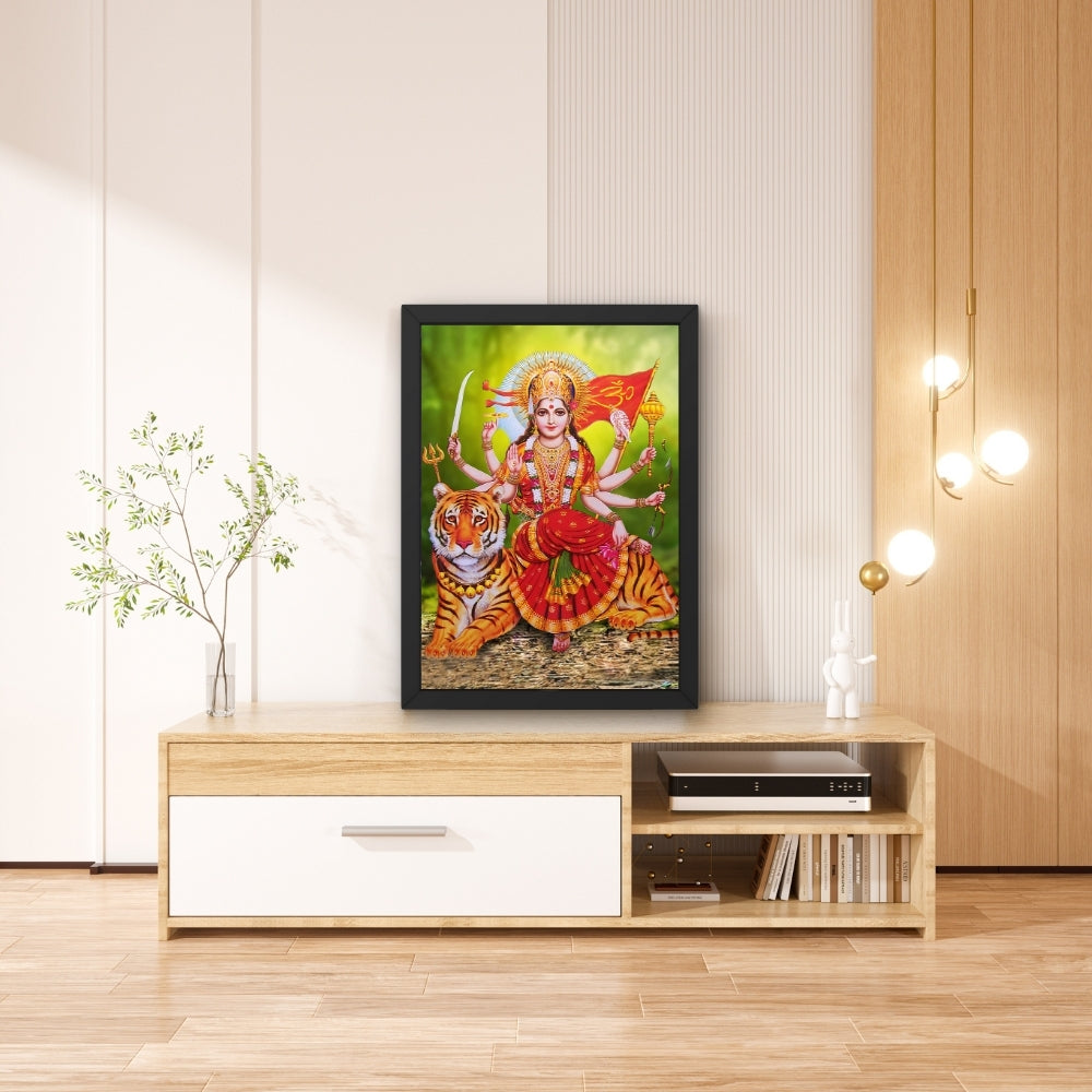 Maa Durga Wall Art – Goddess Durga with Tiger Hindu Goddess Photo Frame